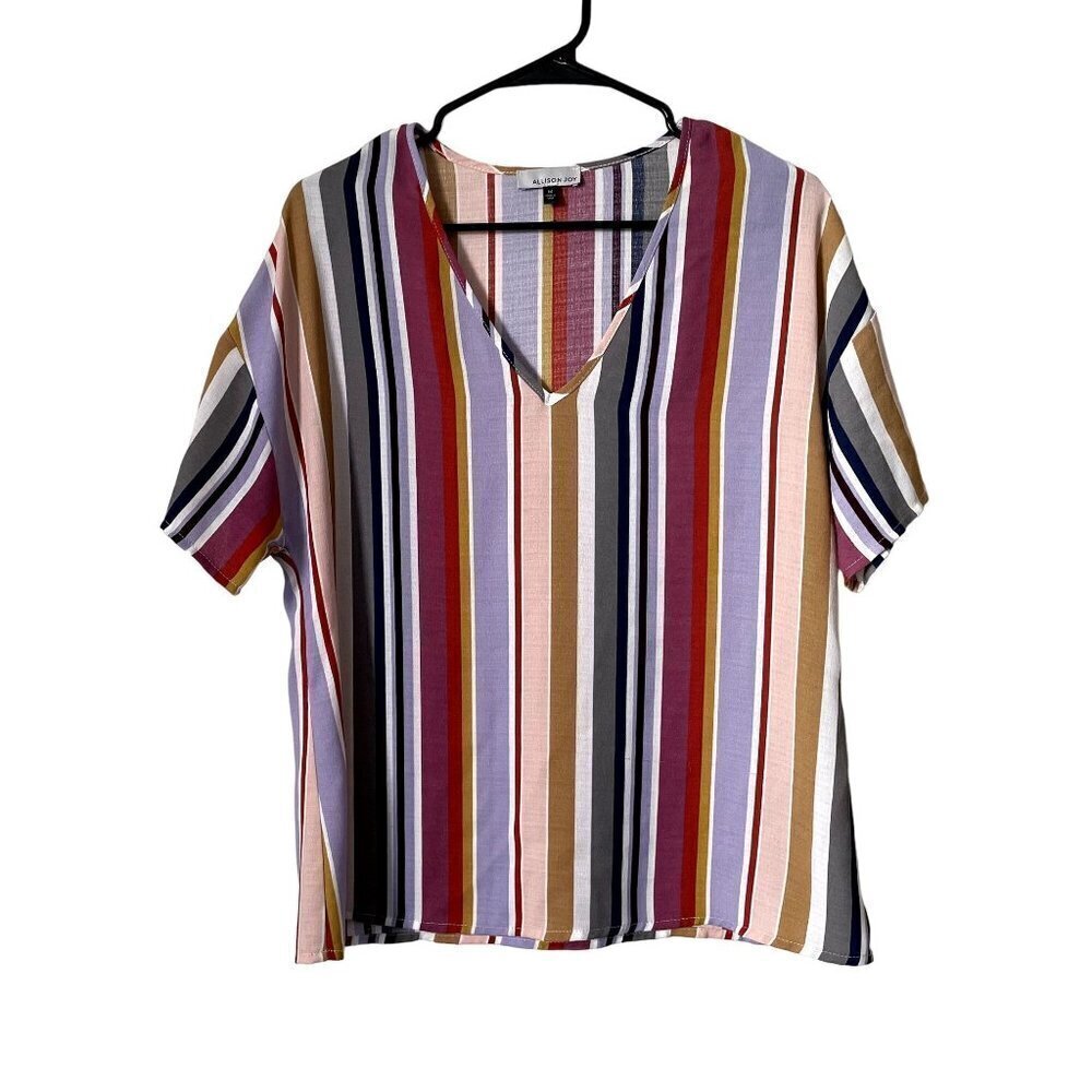 Allison Joy colorful striped vneck short sleeved tshirt summer lightweight top